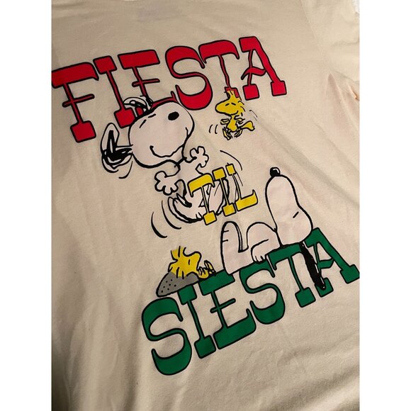 Peanuts Fiesta Siesta Snoopy T-Shirt XL Beige Cotton/Polyester Blend Fun Graphic - Picture 7 of 9